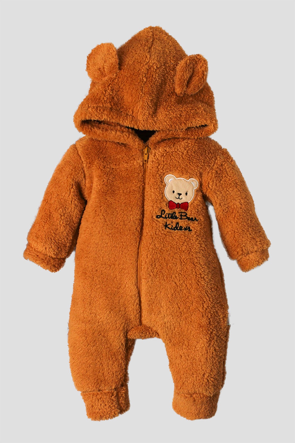 Kışlık Erkek Bebek Ayıcık Kapüşonlu Peluş Tulum 0-12 Ay